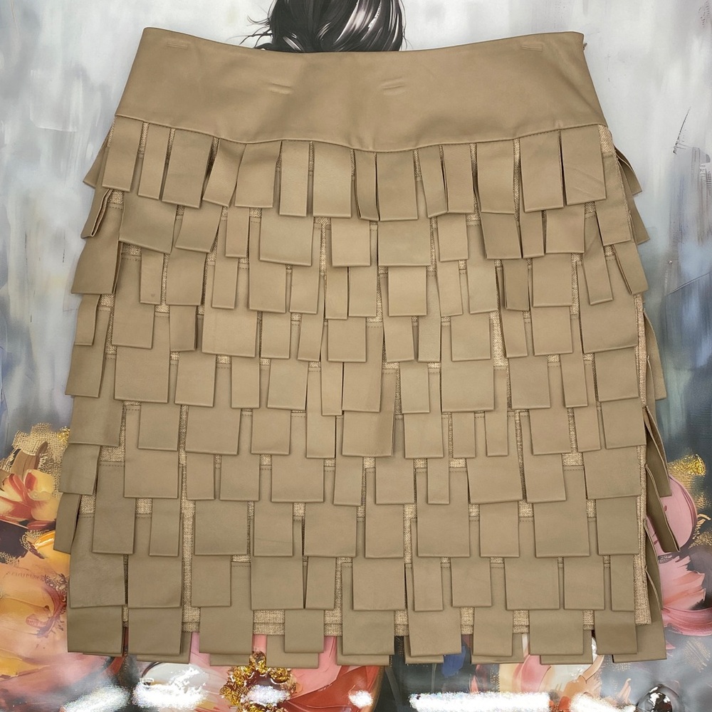 Per Se Beige Tiered Patchwork Pencil Skirt